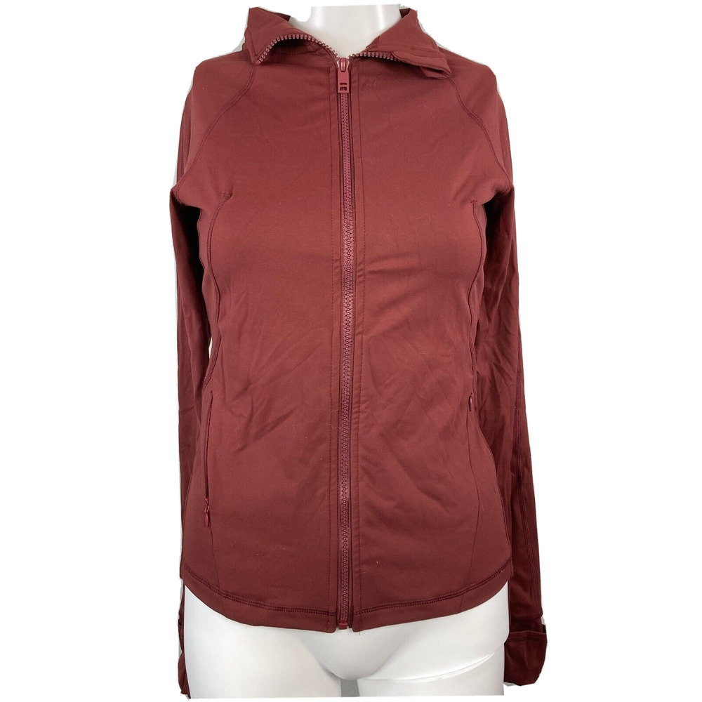 Sunzel Jacket Womens Sz 6 Maroon Full Zip Slim Lightweight Running Thumb Holes